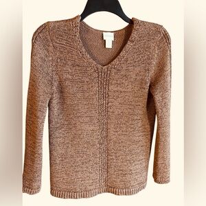 Women's Chico size 0 brown knit V-neck sweater long-sleeved pullover style.